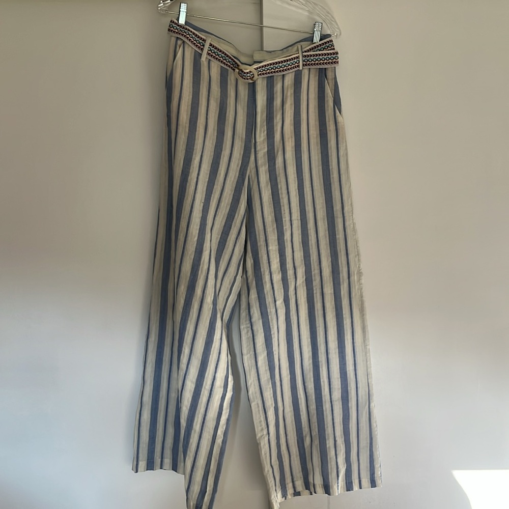 Anthropologie Striped Wide Leg Pants - Blue and Cream